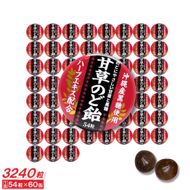 甘草のど飴 缶入 54粒 ×60缶 沖縄産黒糖使用 ハーブエキス配合 日本製