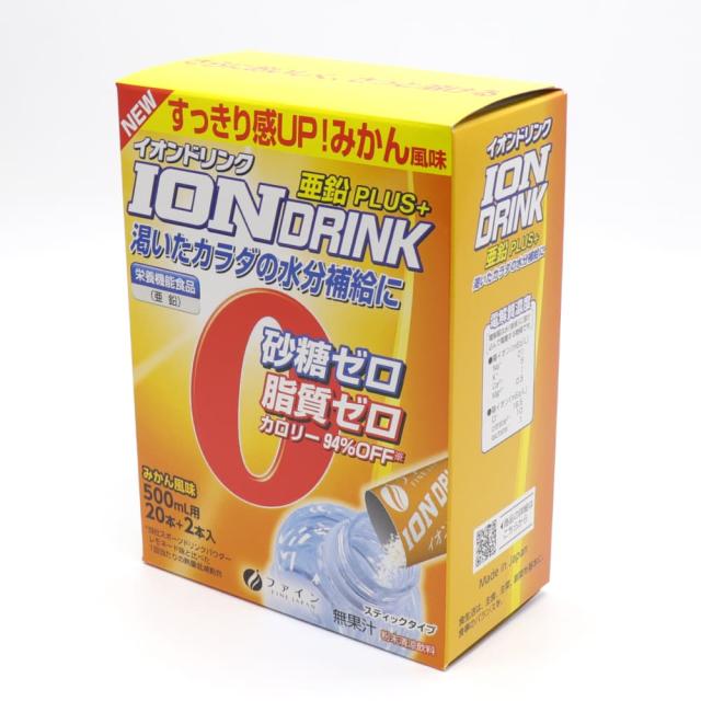 スポーツドリンク ファイン イオンドリンク 亜鉛プラス みかん風味 500mL用 3.0g×22本入×20箱セット 計440本 スティックタイプ