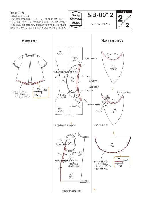 フレア袖ブラウス Designed By Yuko Katayama 型紙 S M L Llサイズ Sb 0012ss の通販はau Pay マーケット Sewingpatternstudio