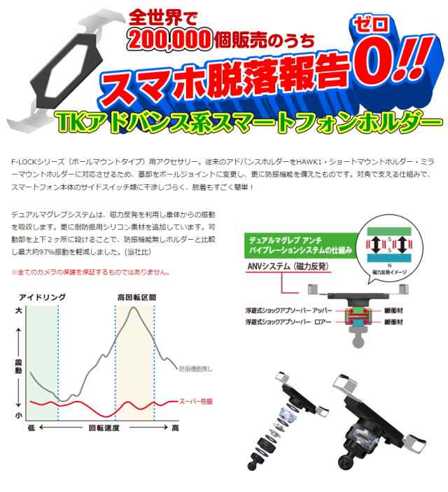 バイク、自転車用スマホホルダー 防振機能付 F-LOCK エフロック TK