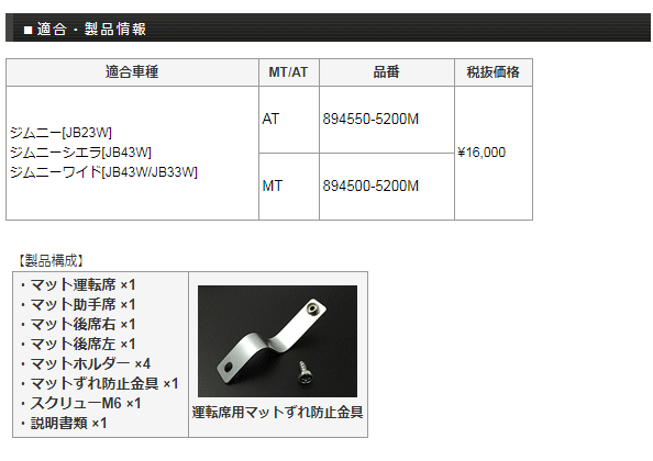 Monster SPORT モンスタースポーツ 894500-5200M フロアマット MT ジムニー[JB23W]/ジムニーシエラ（ワイド）[JB43W/JB33W]用