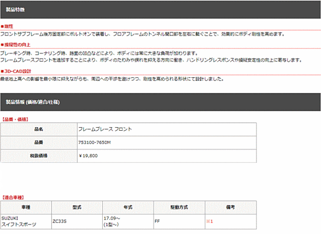 モンスタースポーツ スイフトスポーツ ZC33S 753100-7650M フレーム