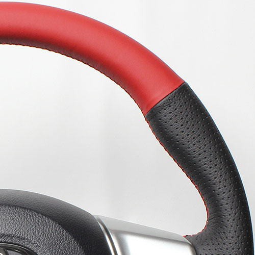 REAL レアル P130-LPB-RD ステアリング ソフトDシェイプ レッド&ブラックオールレザー レッド×ブラック ユーロステッチ ヴィッツ  (130系｜au PAY マーケット