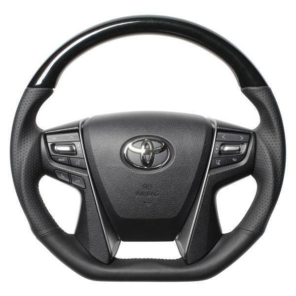 REAL レアル S210-BKW-BK ステアリング Dシェイプ 38Bブラックウッド ブラックユーロステッチ ヴェルファイア (30系)、アルファード (30系)、クラウンアスリート (210系) 、ランドクルーザープラド (150系:後期)、他