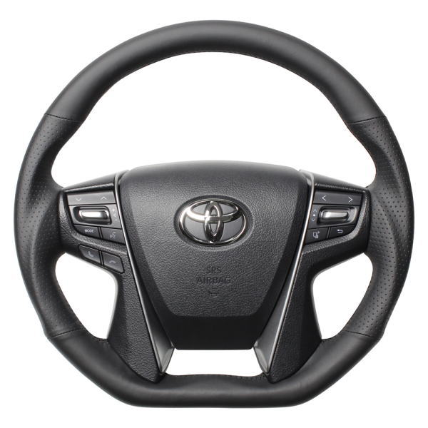 REAL レアル S210-LPB-BK ステアリング Dシェイプ ナッパオールレザー ブラックユーロステッチ ヴェルファイア (30系)、アルファード (30系)、クラウンアスリート (210系) 、ランドクルーザープラド (150系:後期)、他