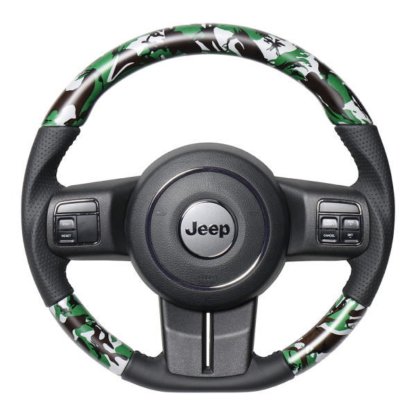 REAL レアル JPA-MDT-BK ステアリング ソフトDシェイプ グリーン迷彩プリント ブラックステッチ ジープラングラー (JK38S:後期、JK36S)