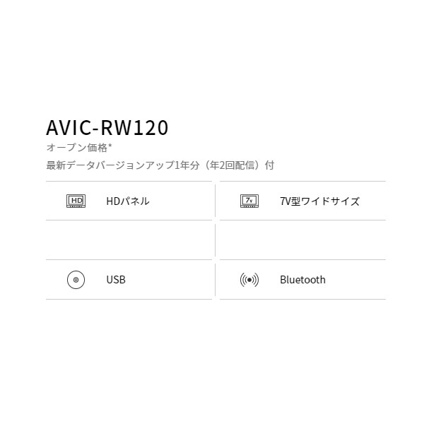 カロッツェリア AVIC-RW120 楽ナビ 7インチHD/Bluetooth/USB/メモリー