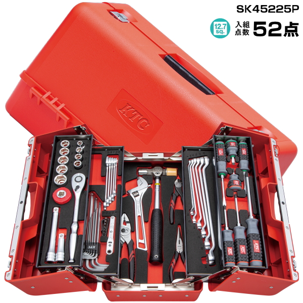 KTC 工具セット SK45225P 12.7sq.両開き樹脂ケースセット レッド 入組点数52点 質量10.5kg 【2025 SKセール】の通販は