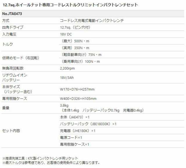 素晴らしい価格 京都機械工具 KTC :12.7SQコードレストルクリミット