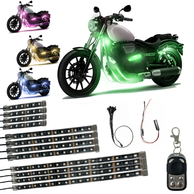 ●送料無料＆即決●激安●サイズ8本 バイク用 RGB LEDテープライト GREENBEAN オートバイ イルミネーション LED