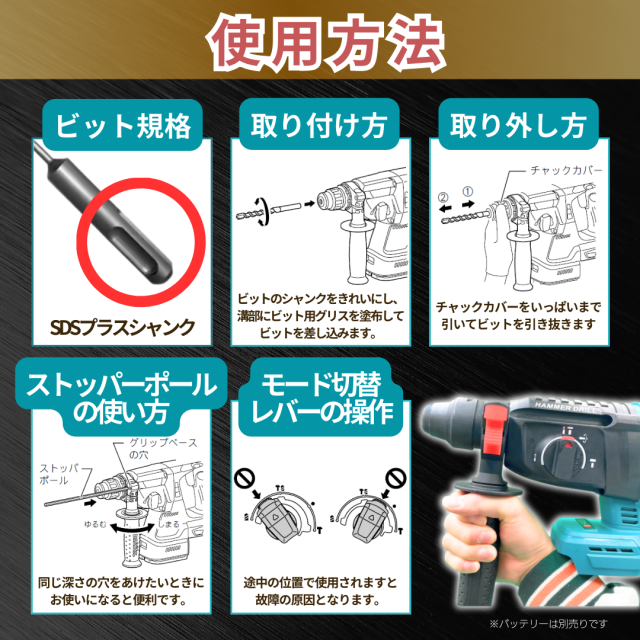Longsafe マキタ 互換 充電式 ハンマードリル ドリル ドリルハンマー 