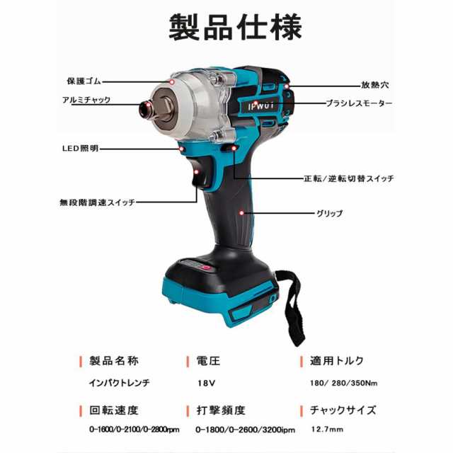 マキタ 互換 充電式 インパクトレンチ インパクト レンチ ブラシレス 2in1 タイヤ交換 工具 ソケット タイヤ 電動 18V 14.4V  makita バッの通販はau PAY マーケット - ワウマとくねっと | au PAY マーケット－通販サイト