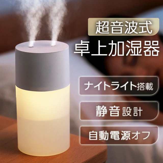 超音波 卓上加湿器 ミニ加湿器 2吹出口 ダブルノズル 軽量 静音 USB