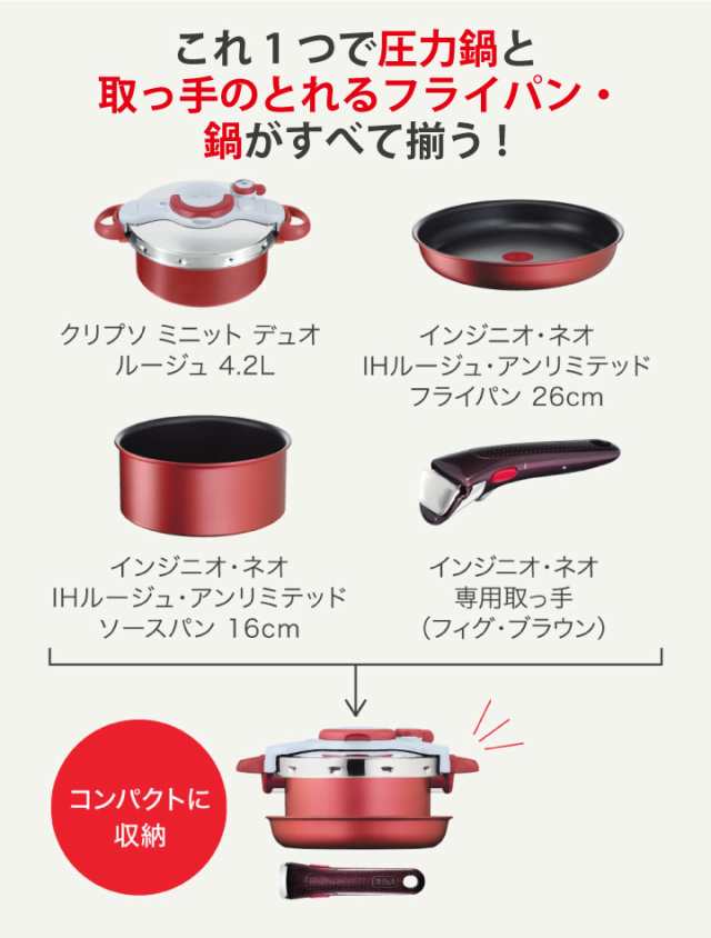 T-fal 若々しい ティファール 圧力鍋 クリプソミニット デュオ 4.2L