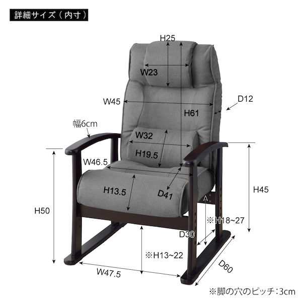 楽々チェア グレー (品番：RKC-38GY)(L-1)荷姿3辺計189cm 東谷 D2307