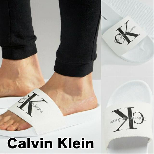 【 】カルバンクライン ロゴスライドサンダル Calvin Klein (カルバンクライン) ダブルバックル留め ロゴ