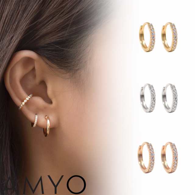 エイミーオー AMY O Thin Pave Huggie Hoops ピアス ゴールド シルバー ローズゴールド クリスタル レディース アクセサリー