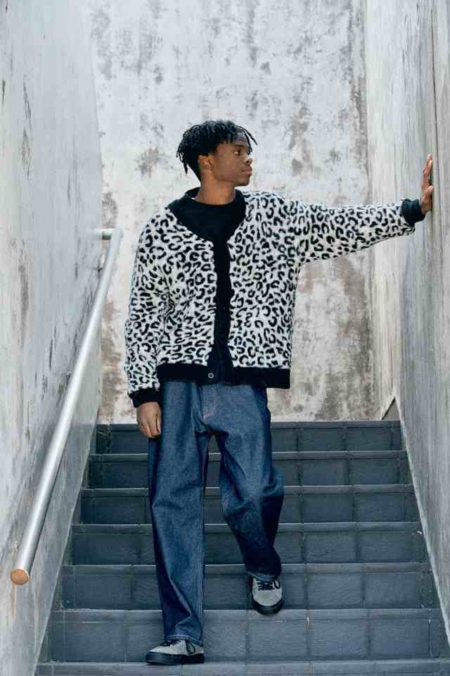 ハフ カーディガン HUF SNOW LEOPARD CARDIGAN ホワイト ヒョウ柄