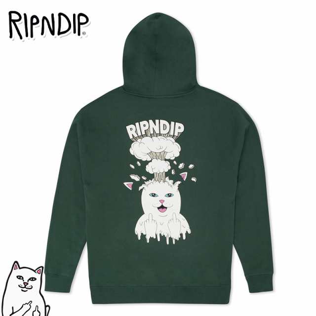 リップンディップ パーカー RIPNDIP スウェット プルオーバー Mind Blown Hoodie グリーン トップス ネコ 猫 スケーター ストリート メン