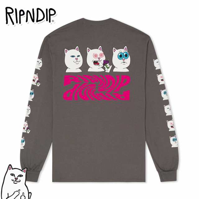 リップンディップ ロンT RIPNDIP Tシャツ 長袖 Shroom Diet Long Sleeve チャコール トップス ネコ 猫 スケーター  ストリート メンズ ユ｜au PAY マーケット