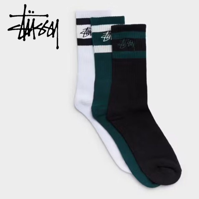 Stussy ソックス 3枚パック ステューシー 靴下 男 くつした ロゴ 人気