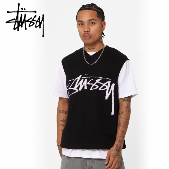 Stussy ベスト ステューシー ロゴ ニット Vネック Smooth Stock Knit