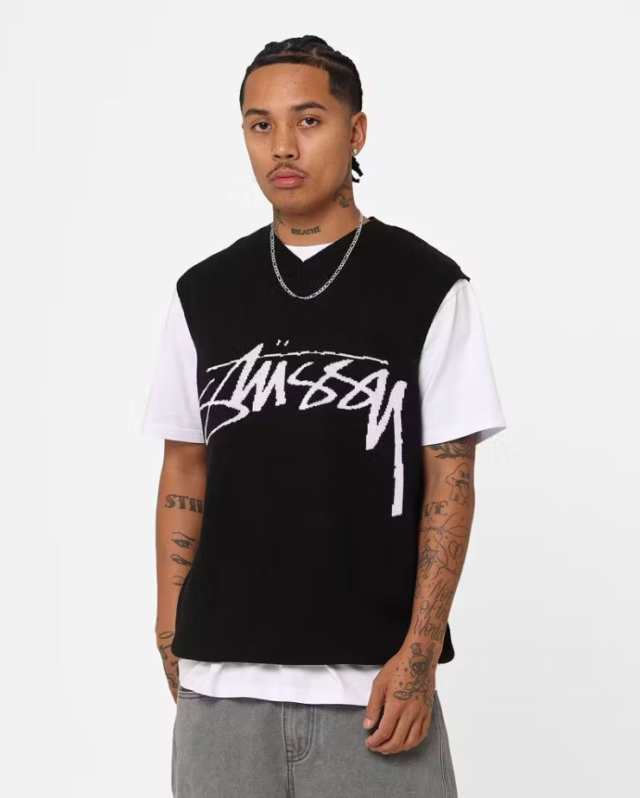 Stussy ベスト ステューシー ロゴ ニット Vネック Smooth Stock Knit