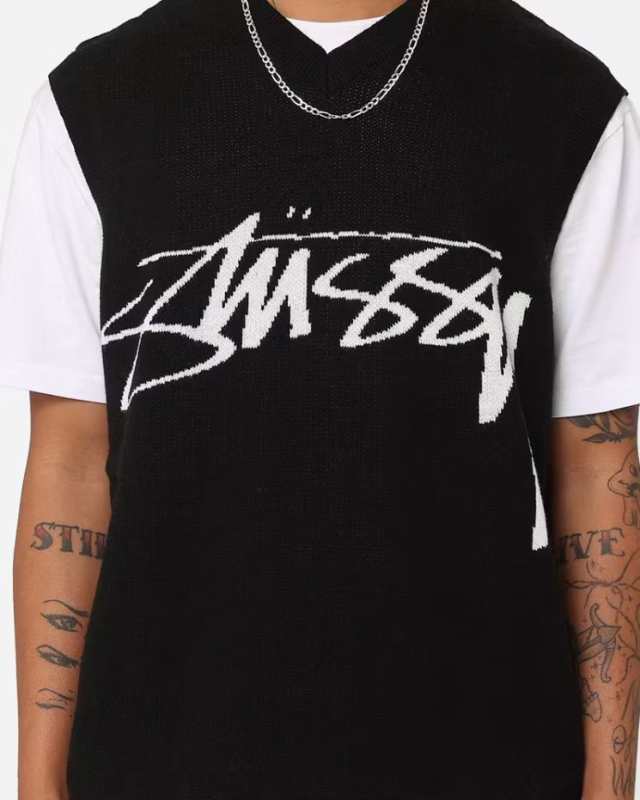 Stussy ベスト ステューシー ロゴ ニット Vネック Smooth Stock Knit