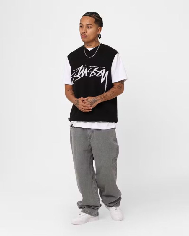 Stussy ベスト ステューシー ロゴ ニット Vネック Smooth Stock Knit