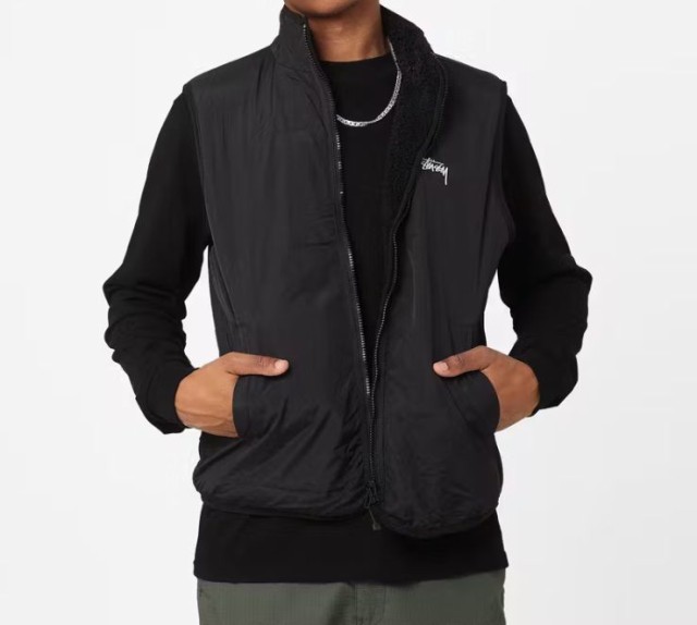 メンズStussy Sherpa Reversible Jacket ジップベスト - ダウンベスト