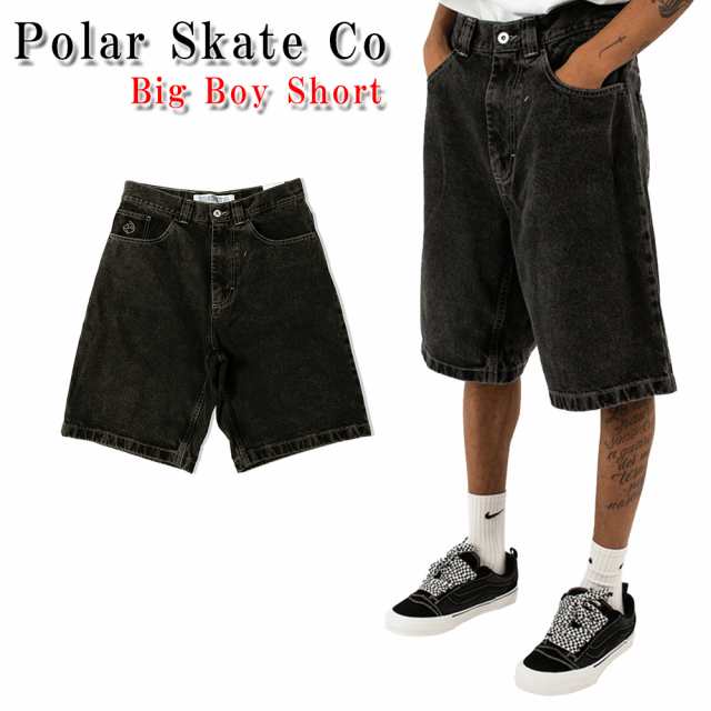 ポーラー デニム ショーツ Polar Skate Co Big Boy Short ビッグボーイ ハーフパンツ ジーンズ ブラック ロゴ ワッペン  刺繍 スケーター メンズ レディース 正規品[衣類] ユ00572 ジーンズ・デニムパンツ