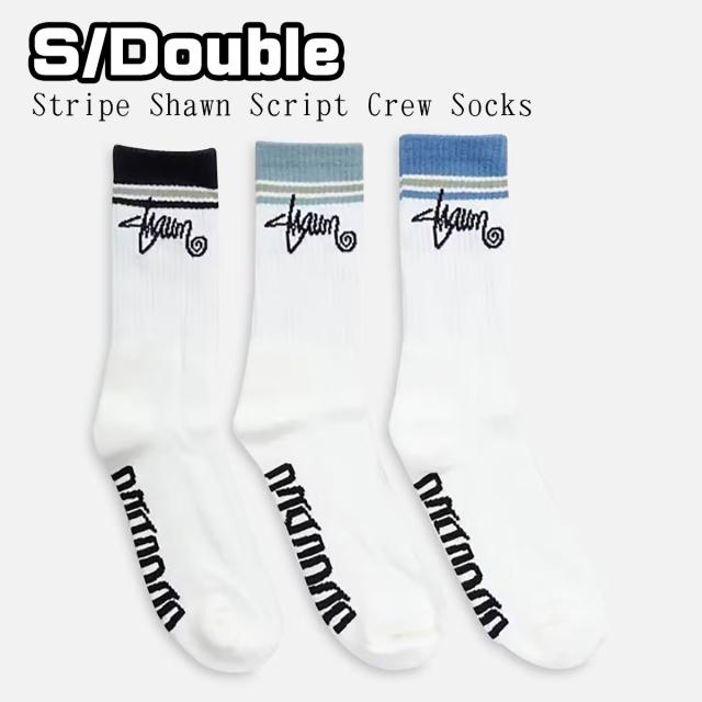 S/Double ソックス エスダブル Stripe Shawn Script Crew Socks 靴下 くつした アクセサリー ロゴ ストリート メンズ レディース ユニセックス 正規品 [衣類] ユ00582