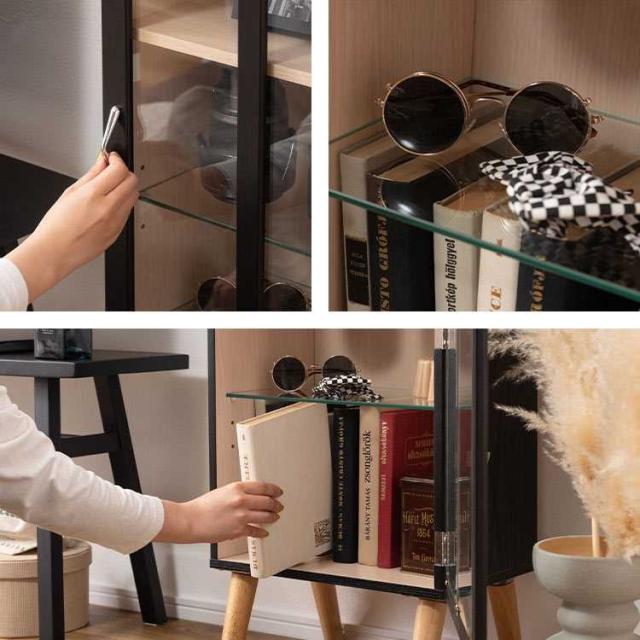 コレクションシェルフ 収納棚 扉付き ラック 4段 高さ調節 コレクションケース フィギュアケース ガラス 縦長 おしゃれ ナチュラル ガーリー シンプル 北欧 木製 化粧品 アクセサリー オタク 推し活 グッズ 収納ケース ガラスケース ディスプレイ 小物入れ ブラック ホワイト_9