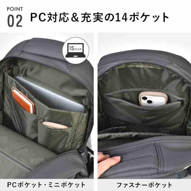 リュック アネロ anello レディース メンズ 通勤 軽量 リュックサック 16L A4 1泊 2泊 旅行 撥水 大容量 バッグパック 大人 おしゃれ シンプル JASPER ジャスパー 多機能 キャリーオン 背面ファスナー ポケット 多い 機内持ち込み 通学 出張 黒 ブラック グレー ネイビー_3