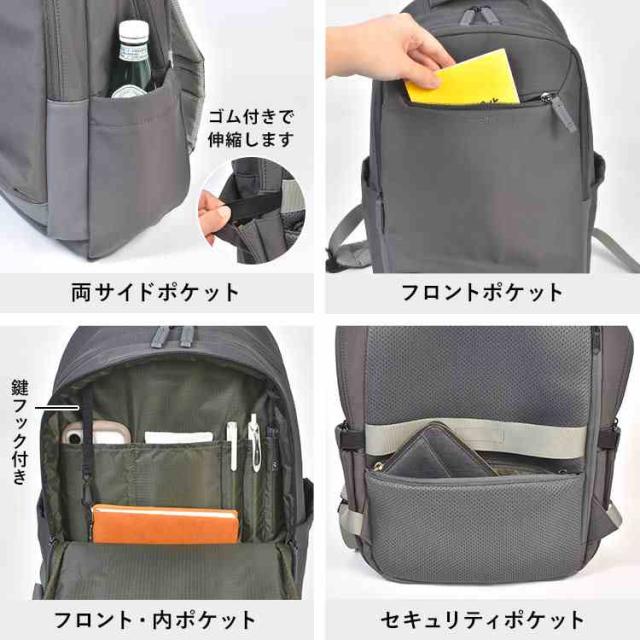 リュック アネロ anello レディース メンズ 通勤 軽量 リュックサック 16L A4 1泊 2泊 旅行 撥水 大容量 バッグパック 大人 おしゃれ シンプル JASPER ジャスパー 多機能 キャリーオン 背面ファスナー ポケット 多い 機内持ち込み 通学 出張 黒 ブラック グレー ネイビー_4