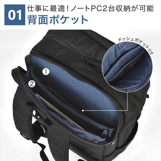 ビジネスリュック メンズ 薄型 大容量 fulcro フルクロ Co-work fma-0035 17L A4 撥水 軽量 タブレット パソコン収納 15インチ ポケット多い リュック ビジネスバッグ バックパック 黒 ブラック ネイビー 仕事 出張 通勤 通学 自転車 社会人 サラリーマン ブランド 20代 30代_2