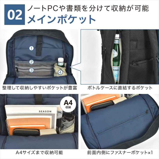 ビジネスリュック メンズ 薄型 大容量 fulcro フルクロ Co-work fma-0035 17L A4 撥水 軽量 タブレット パソコン収納 15インチ ポケット多い リュック ビジネスバッグ バックパック 黒 ブラック ネイビー 仕事 出張 通勤 通学 自転車 社会人 サラリーマン ブランド 20代 30代_3