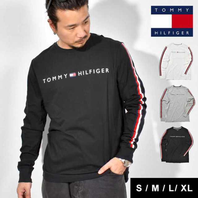 Tシャツ 長袖 メンズ ブランド レディース tommy hilfiger トミーヒルフィガー ロンT カットソー 綿100% ロングスリーブ  袖テープ 袖ロ｜au PAY マーケット