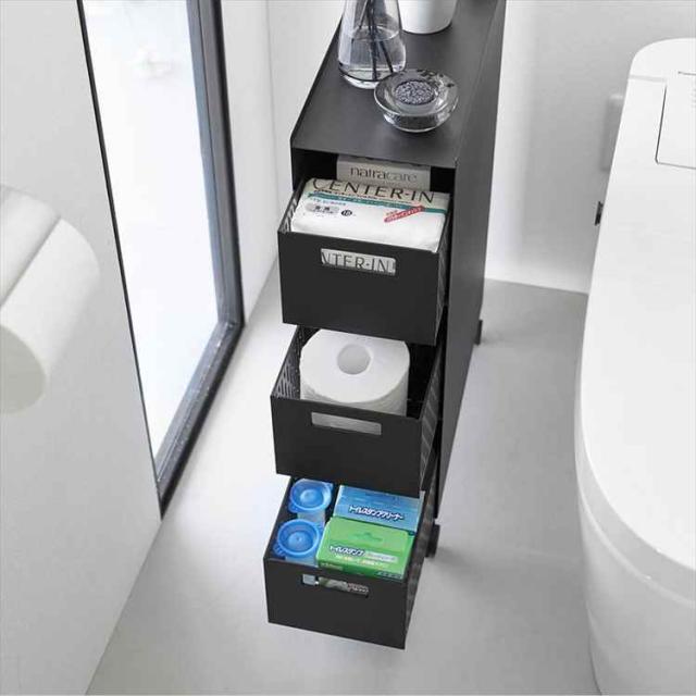 収納バスケットワゴン タワー 3段 山崎実業 tower 公式 10015 10016 ホワイト ブラック ワゴン キャスター付き スリム 幅16cm デスクワゴン キッチンワゴン トイレ 洗面所 おしゃれ 天板付き すきま収納 隙間 引き出し ラック スチールワゴン シンプル 北欧_10