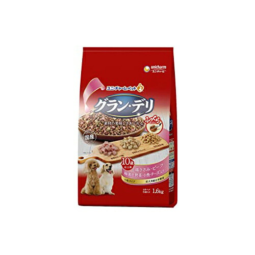 【3個セット】 グラン・デリふっくら仕立て10歳以上用鶏ささみビーフ緑黄色野菜小魚チーズ角切りビーフ粒入り1.6kg ユニ・チャーム 犬 フード ソフト(半生・モイスト) 5,660円