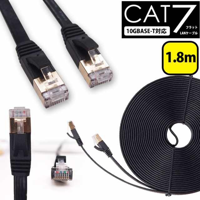 LANケーブル CAT7 1.8m フラット カテゴリー7 ランケーブル ストレート ツメ折れ防止カバー フラットLANケーブル スーパーフラット 黒  やの通販はau PAY マーケット - ウルマックス