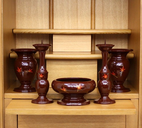 祥雲方5点セット(えび茶・もみじ) モダン仏具セット 家具調_1