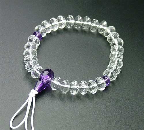 大得価定番SSカット 本水晶紫水晶仕立(9×6mm) 数珠