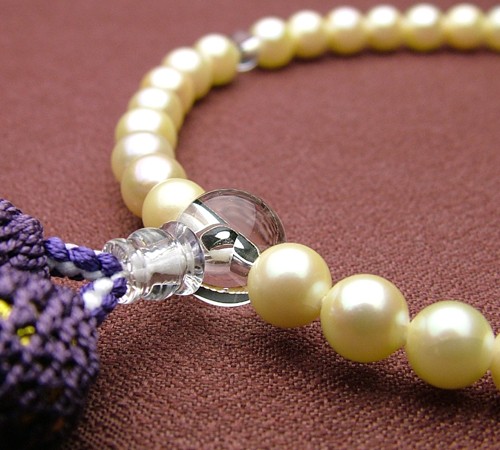 ゴールドパール6ミリ 水晶仕立 藤色房(正絹頭付) 高級念珠 数珠 女性