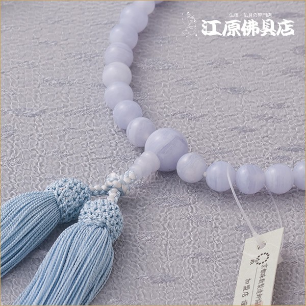 京念珠 女性 ブルーレースメノー8ミリ共仕立 正絹松風房(極上品)『桐箱入り』 念珠 数珠 女性_2