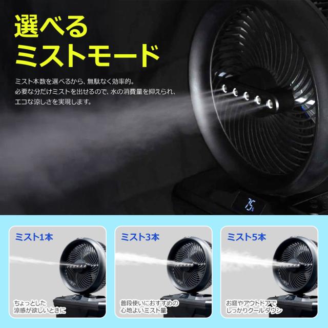 熱中症対策に！ ミストファン ミスト扇風機 2026年モデル 屋外用 業務用 冷却ファン コードレス充電式 工場用 建設現場 屋外 倉庫 イベント会場 キャンプ BBQ ペット スポットクーラー バッテリー 扇風機 送風機 暑さ対策 熱中症 KMネクスト_4