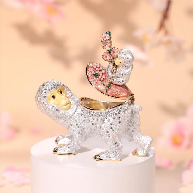 親子申 サル 日本猿 ニホンザル 桜 猿 干支 ジュエリーボックス