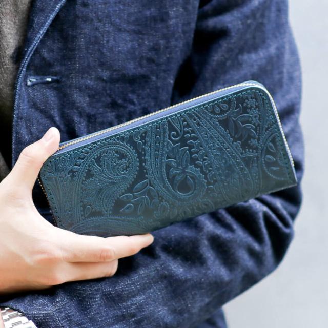 栃木レザー 長財布 メンズ レディース ラウンドファスナー ペイズリー ウォレット VINCENT CRAFTED (ヴィンセントクラフテッド) オリジナル ブランド DIEGO 日本製 ロングウォレット 本革 レザー 財布 革小物 ネイビー