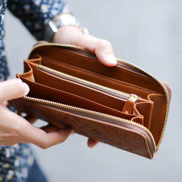 栃木レザー 長財布 メンズ レディース ラウンドファスナー ペイズリー