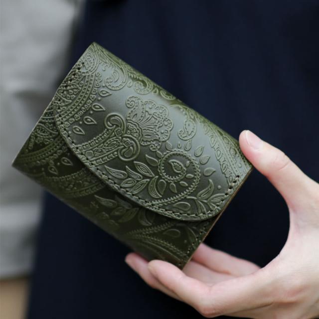 栃木レザー 三つ折り財布 メンズ レディース ペイズリー VINCENT CRAFTED MANUEL ミドルウォレット ミニ財布 ペイズリー柄 財布 スプルース